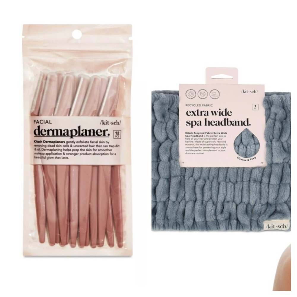 New Kitsch Terracotta Dermaplaner and Blue Spa Headband Set.